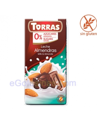 TABLETA CHOCOLATE LECHE ALMENDRAS 75gr TORRAS