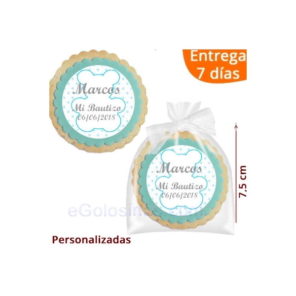 GALLETA RECORDATORIO BAUTIZO OSO AZUL 7,5cm GALLETA RECORDATORIO BAUTIZO OSO AZUL 7,5cm